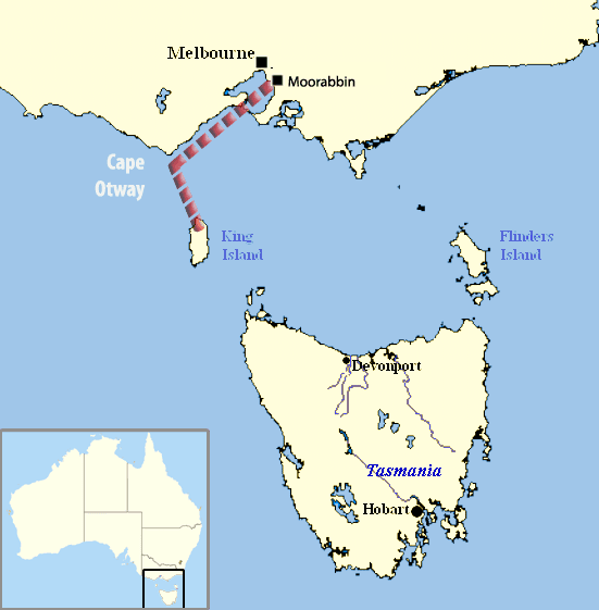 Location photograph — Over Bass Strait, en route Moorabbin Airport (Melbourne) to King Island, Australia